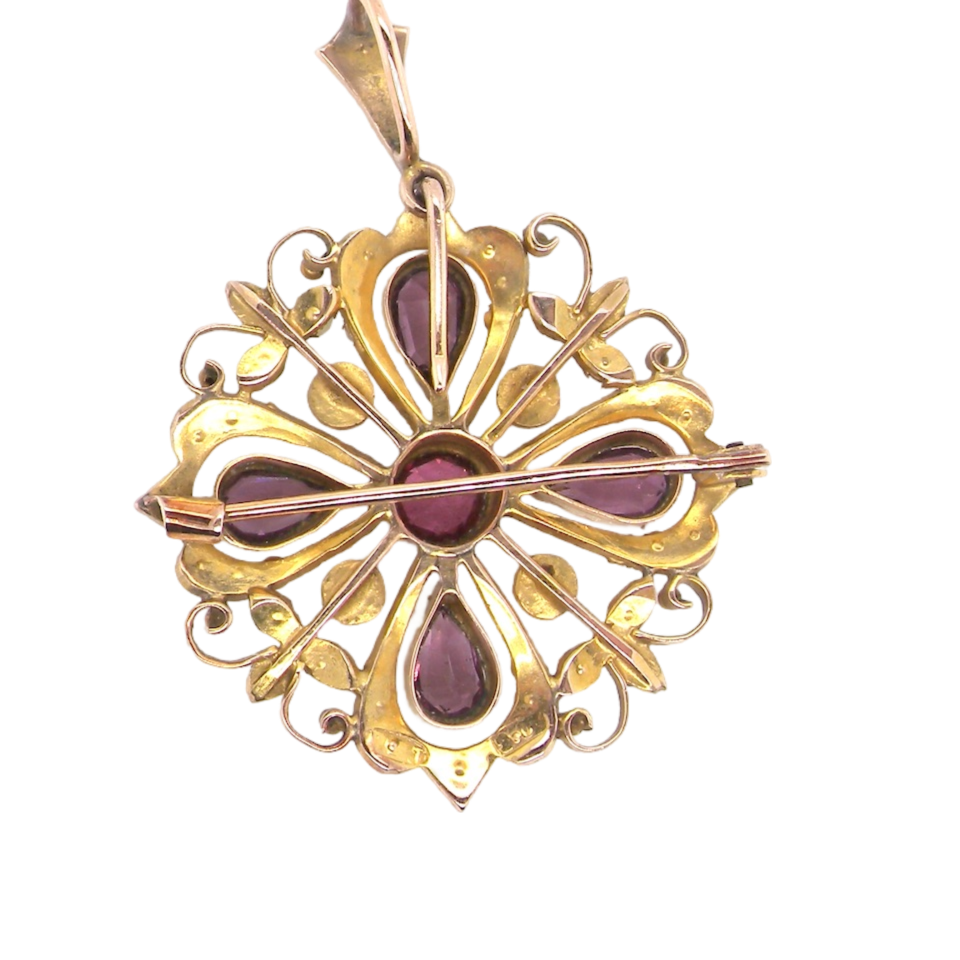 rear view amethyst and pearl pendant/brooch