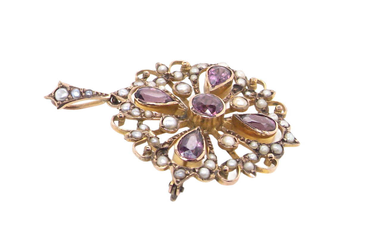 amethyst and pearl pendant/brooch