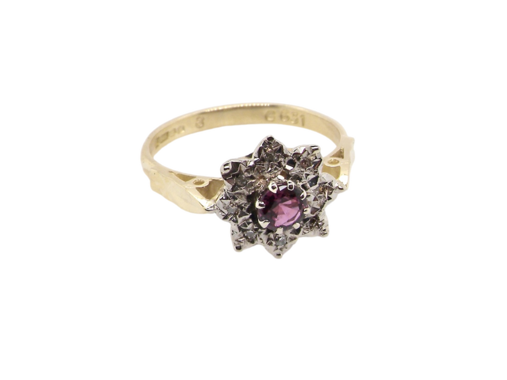  Ruby and Diamond Cluster Ring