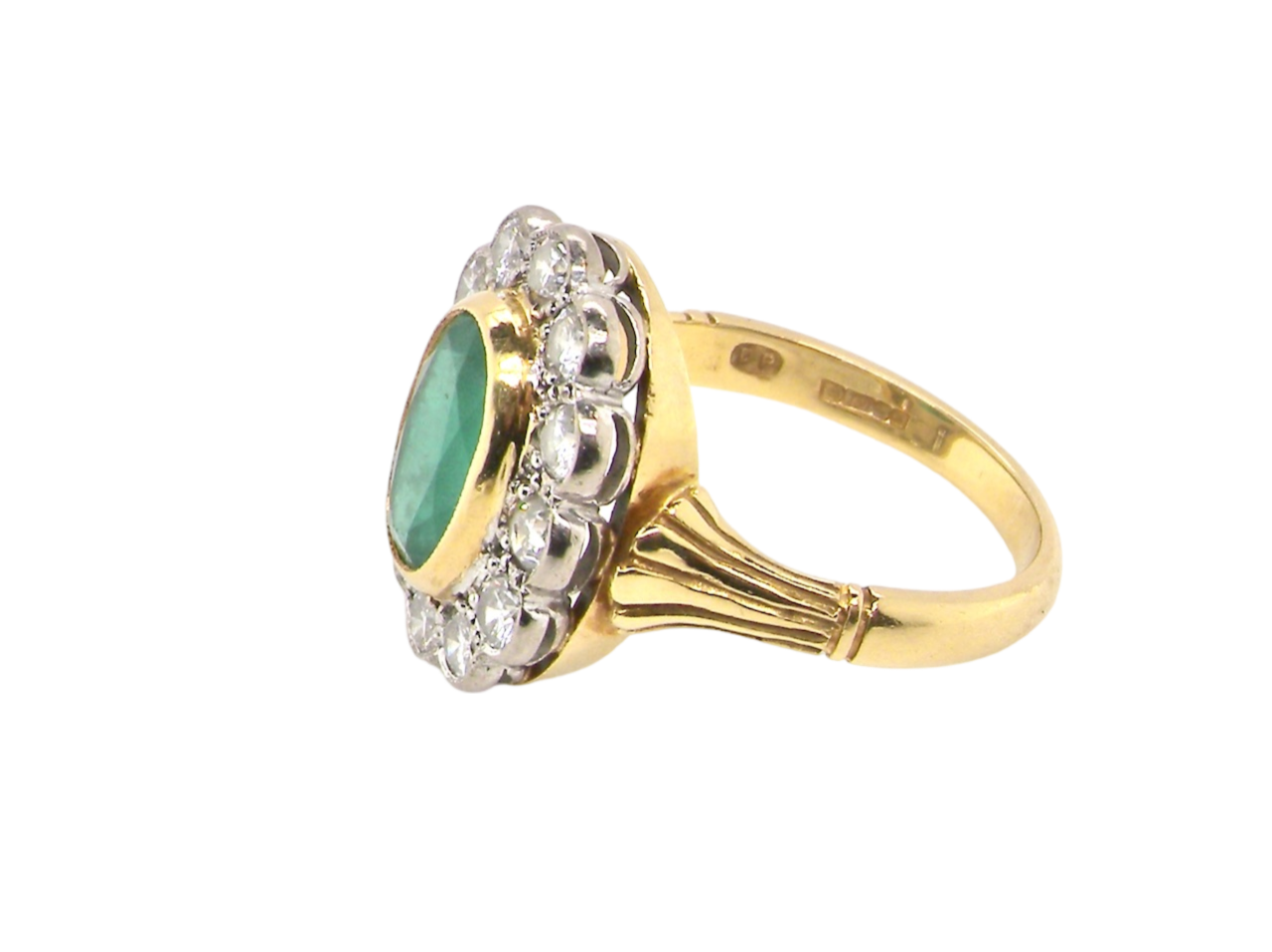 side view Emerald and Diamond Ring