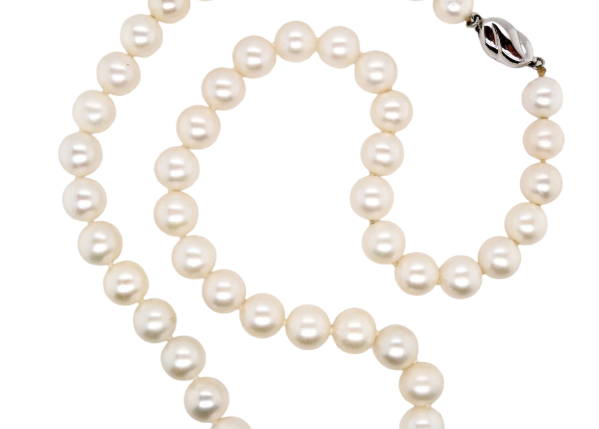 A row of cultured pearls