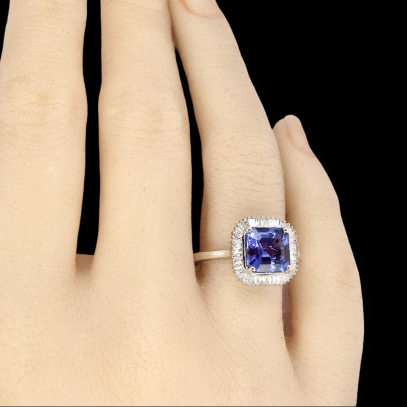 Platinum Tanzanite and Diamond ring