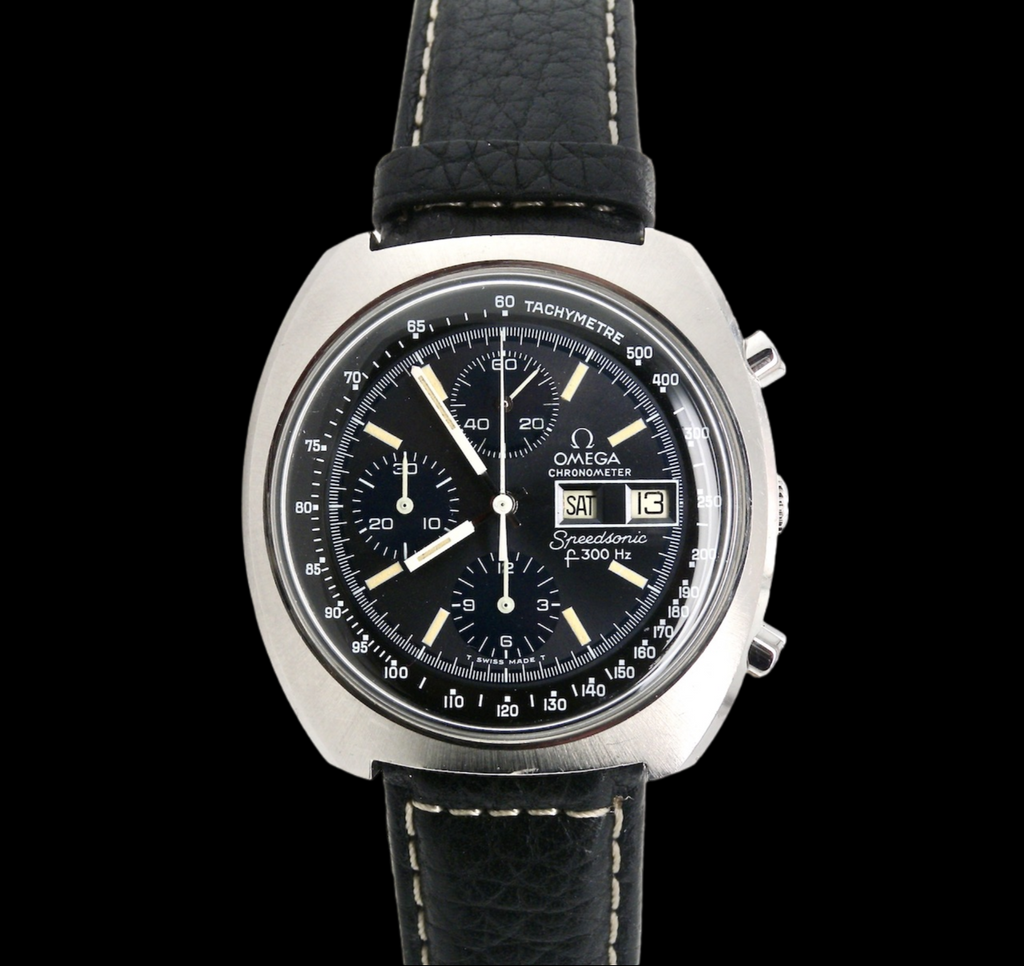 Steel Omega Speedsonic wrist watch