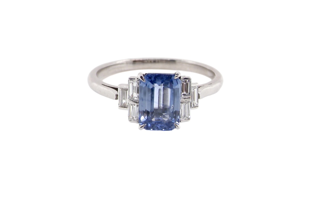 A modern sapphire and diamond ring