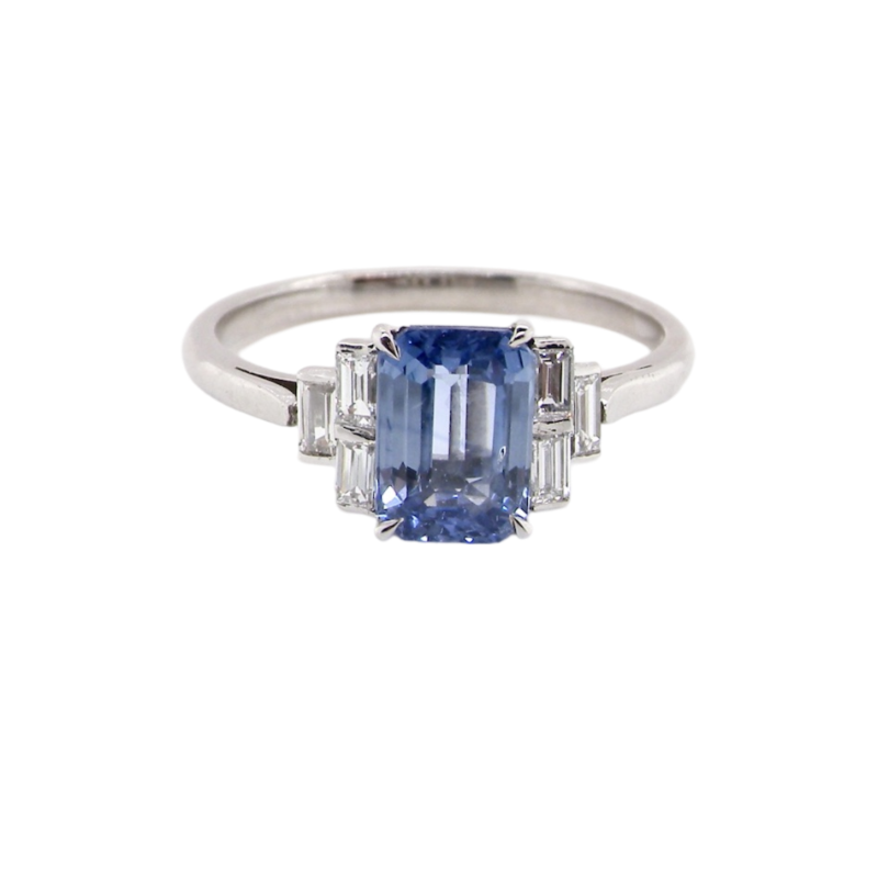 A modern sapphire and diamond ring
