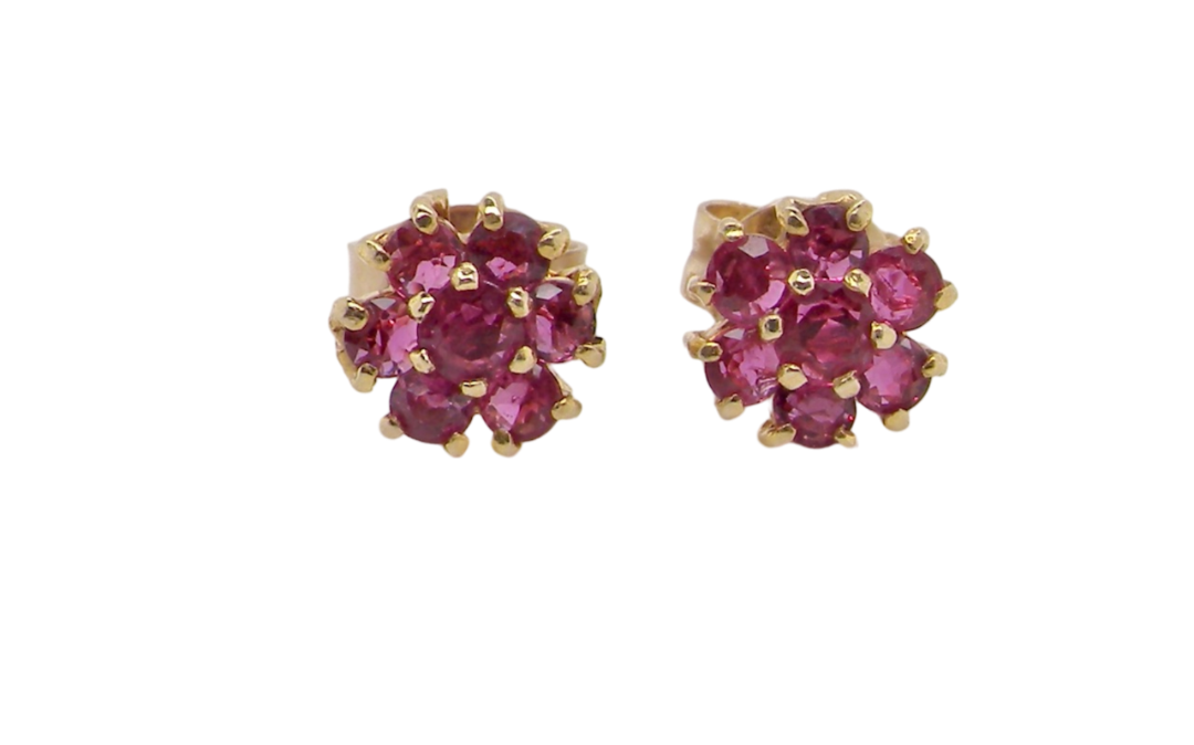 A pair of ruby cluster earrings