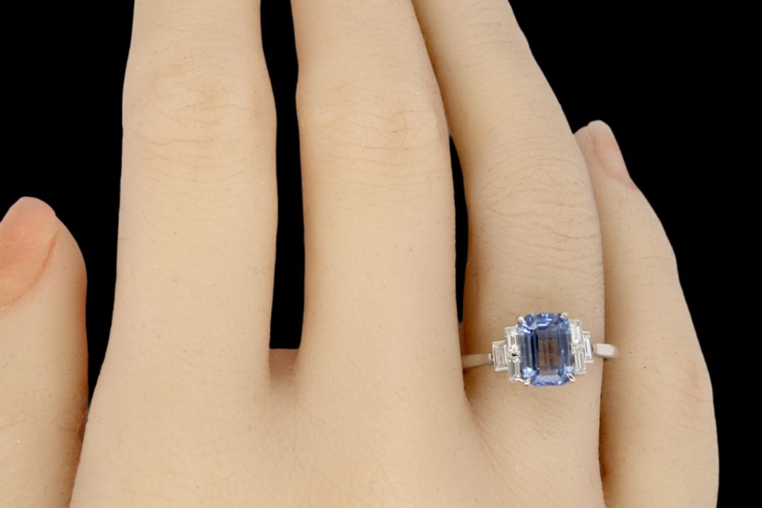 modern platinum sapphire and diamond ring