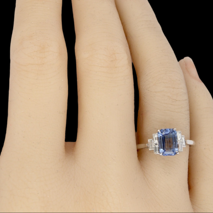 modern platinum sapphire and diamond ring