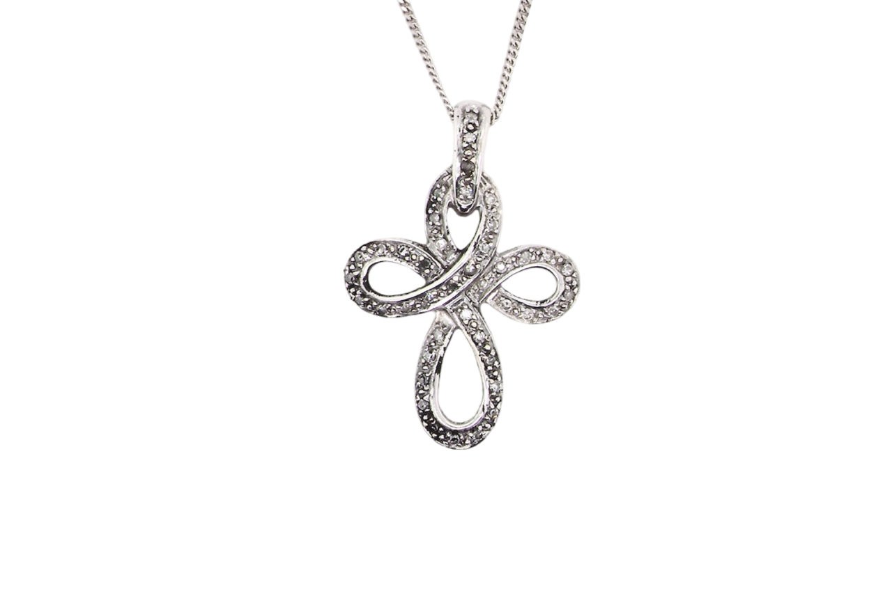 A white gold diamond cross pendant