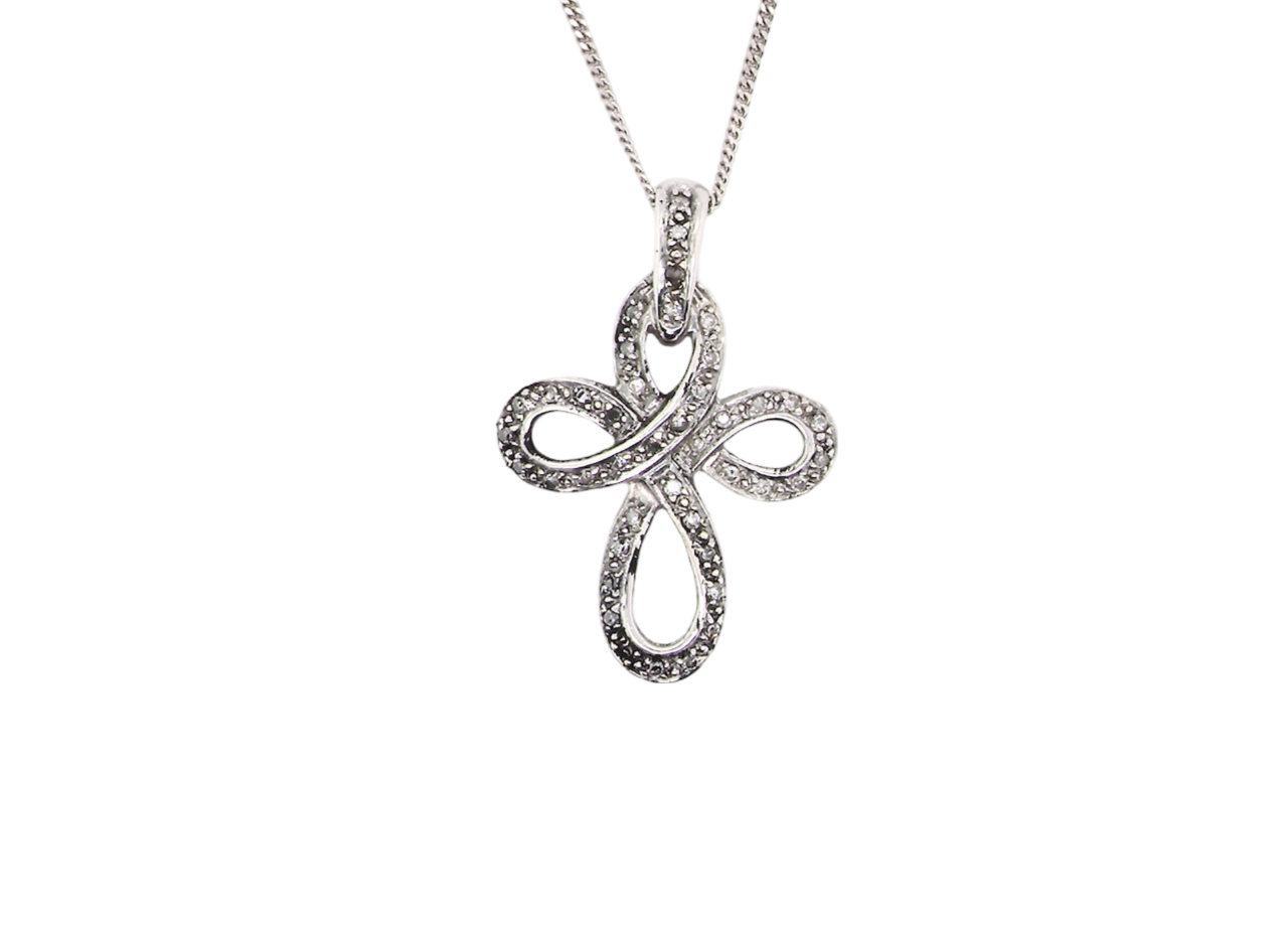 A white gold diamond cross pendant