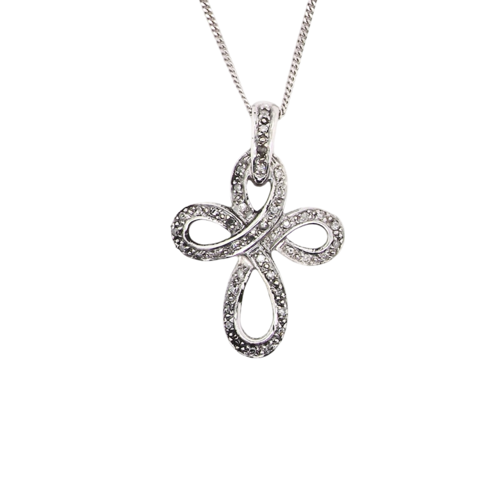 A white gold diamond cross pendant