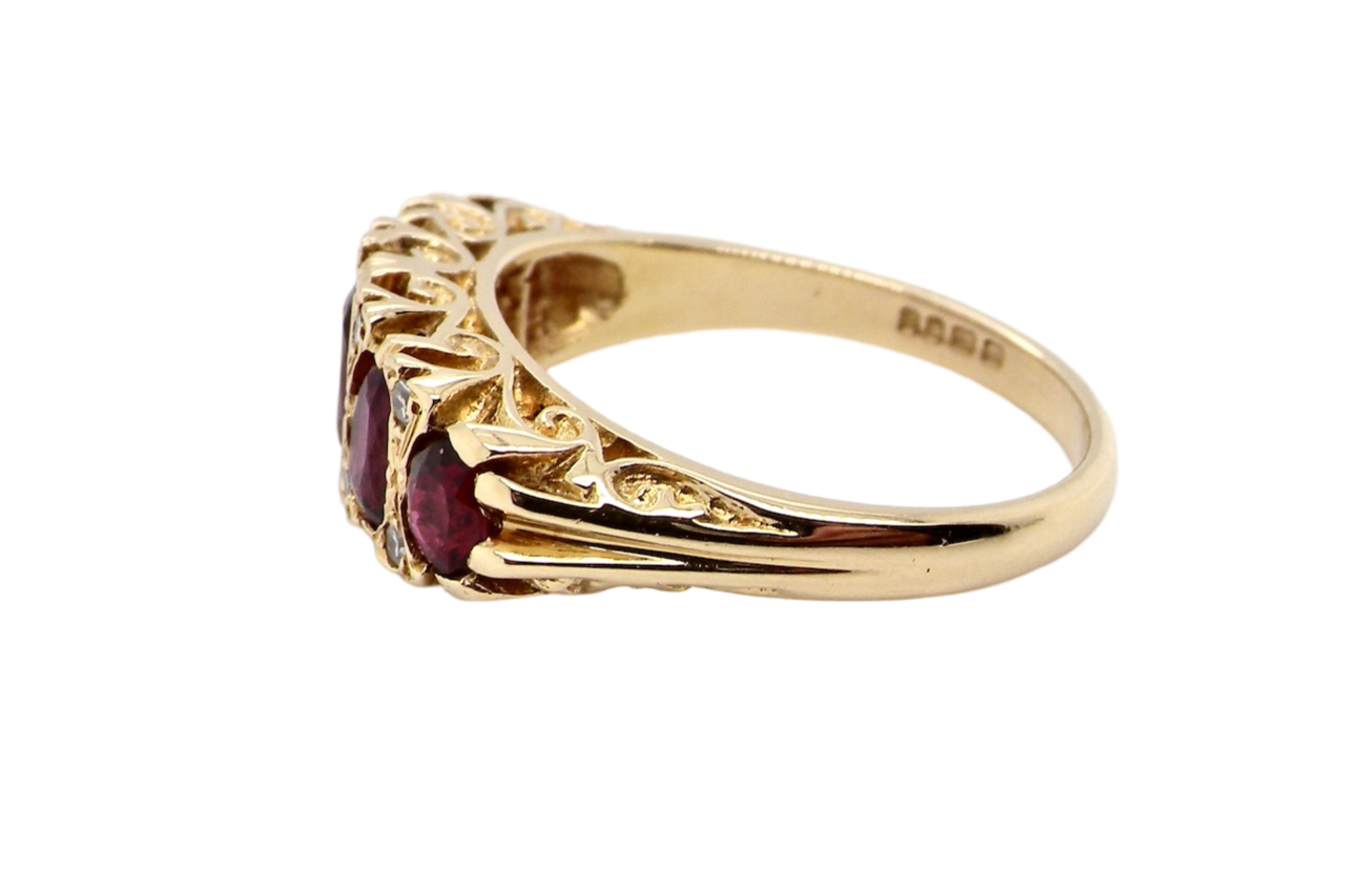 side view 5 stone Ruby and Diamond ring