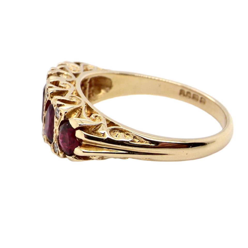 side view 5 stone Ruby and Diamond ring