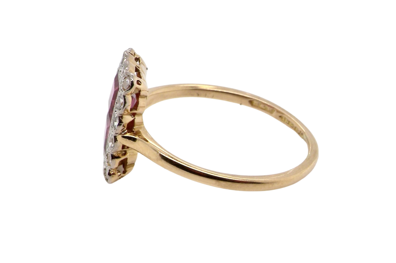 side view Art Deco ruby and diamond ring