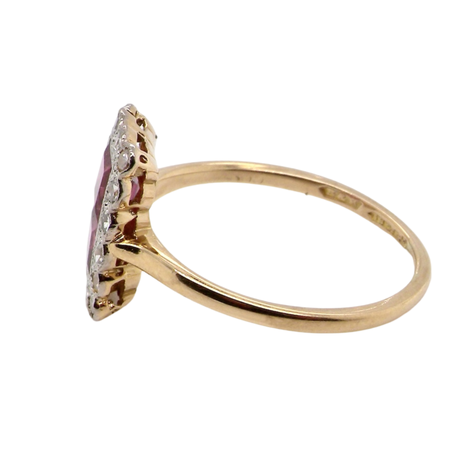 side view Art Deco ruby and diamond ring