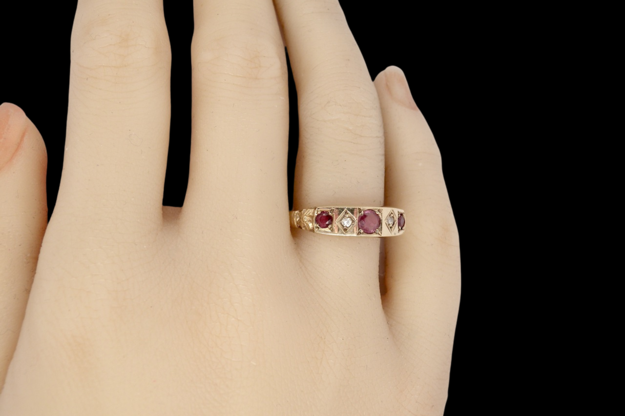 9 carat gold Victorian style ruby and diamond ring