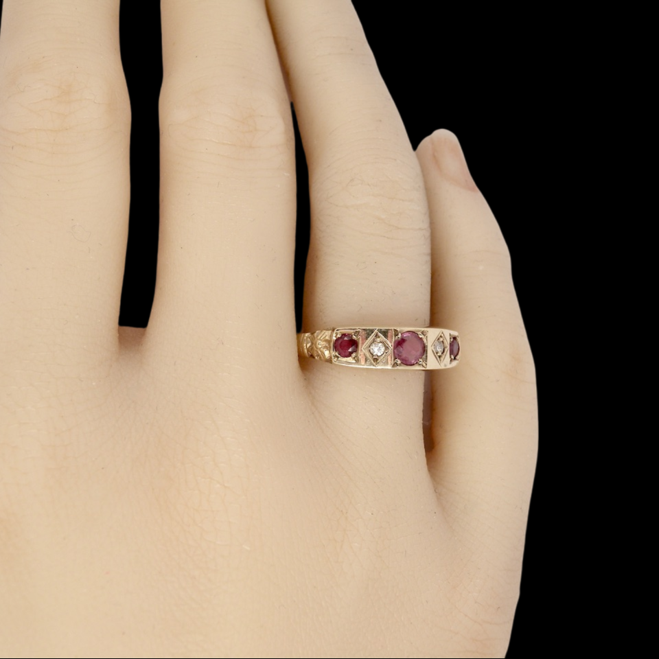 9 carat gold Victorian style ruby and diamond ring
