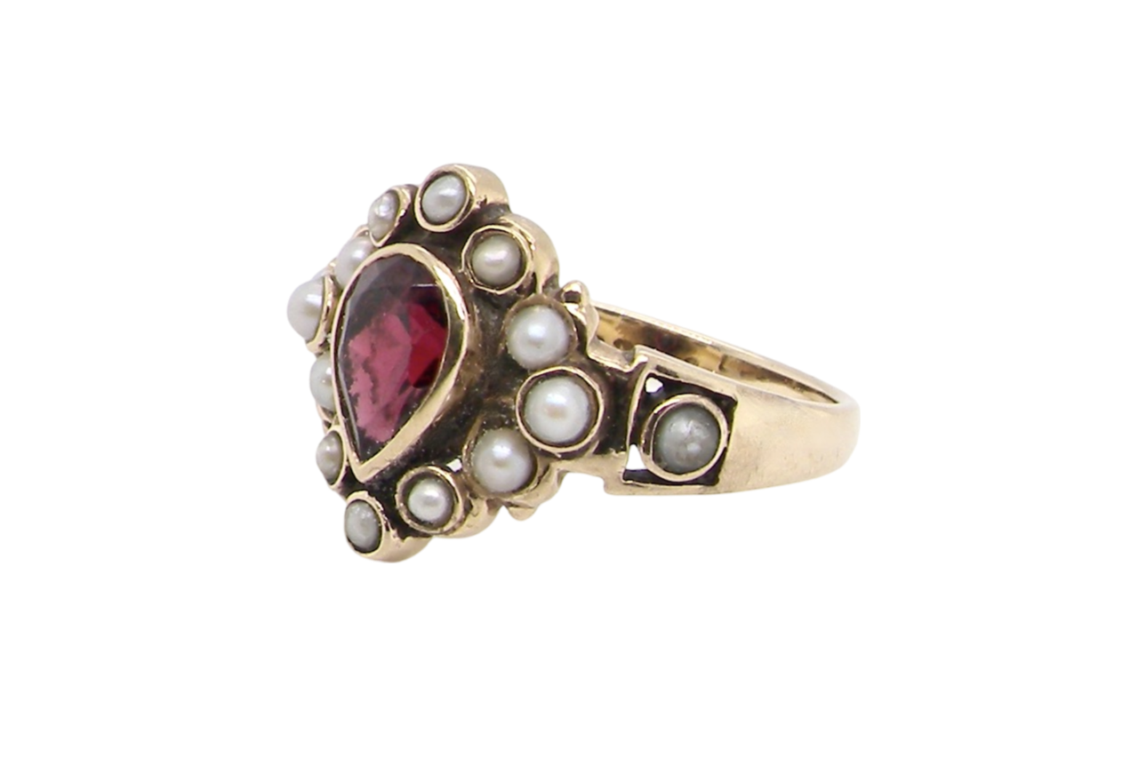 vintage garnet and pearl dress ring