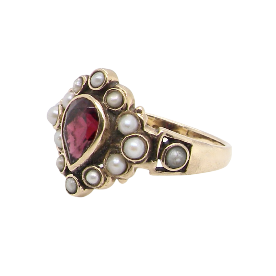 vintage garnet and pearl dress ring