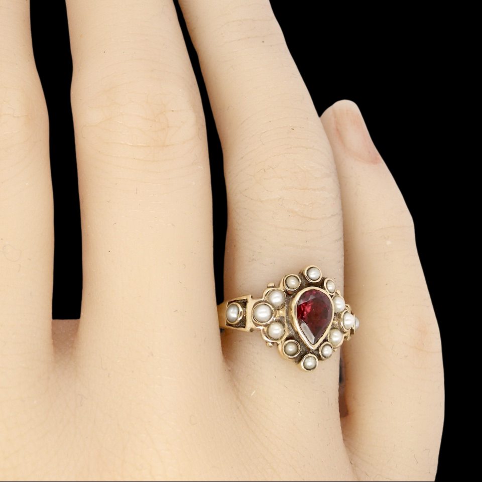 gold garnet and pearl dress ring