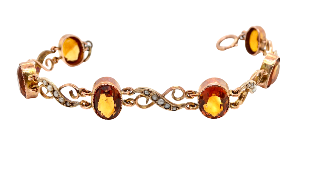 An Edwardian citrine and pearl bracelet