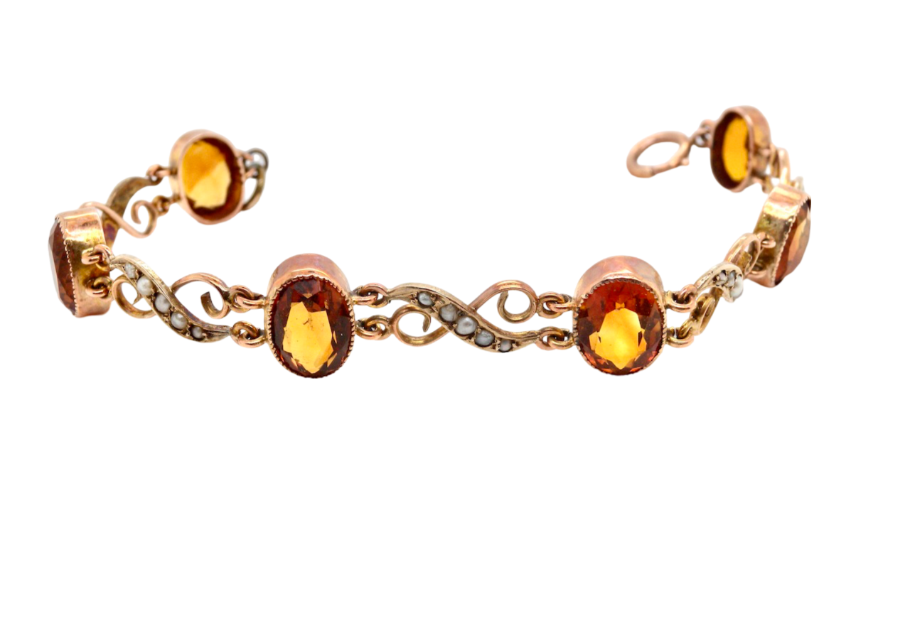 An Edwardian citrine and pearl bracelet