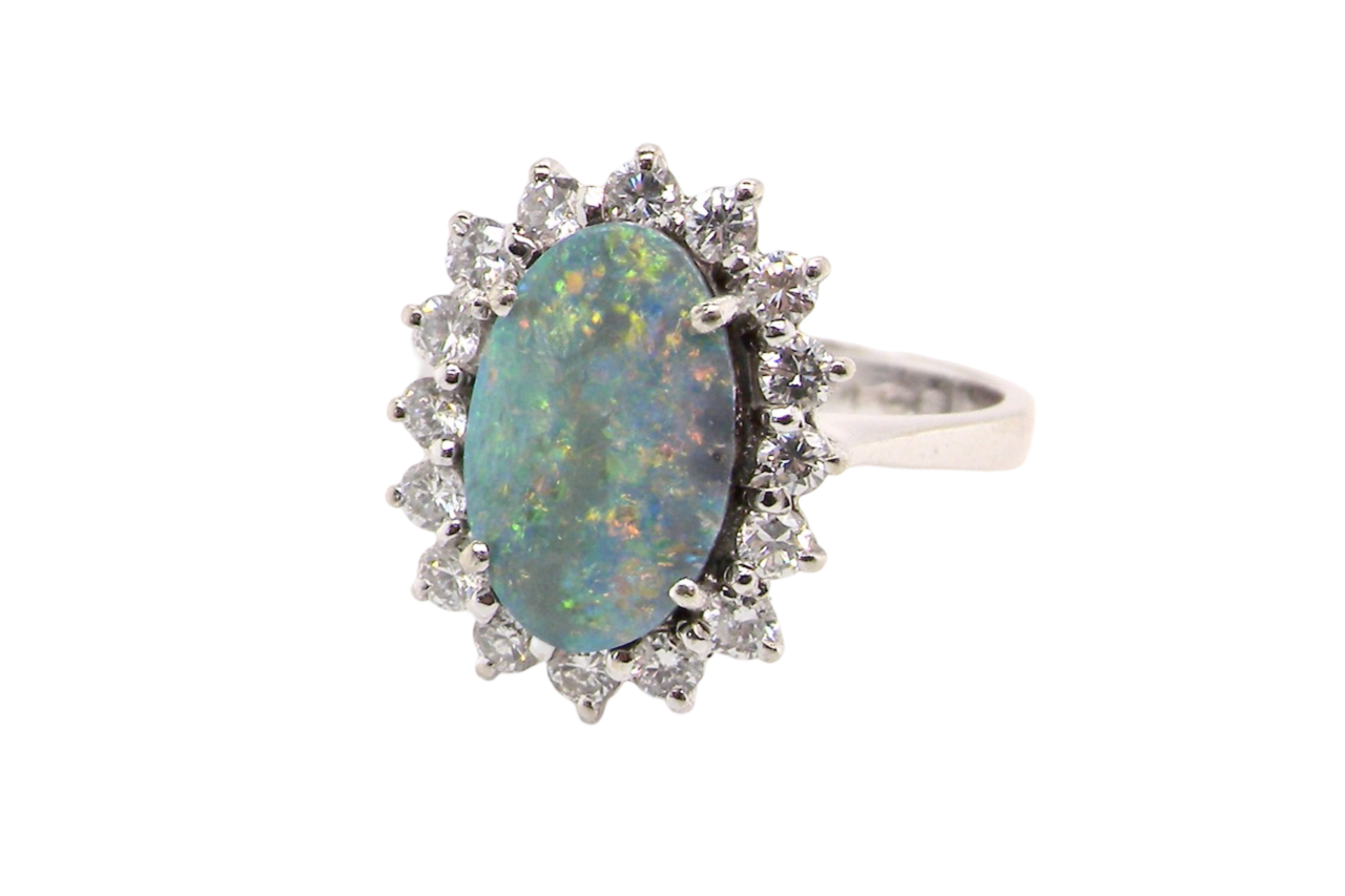 An opal and diamond cluster ring