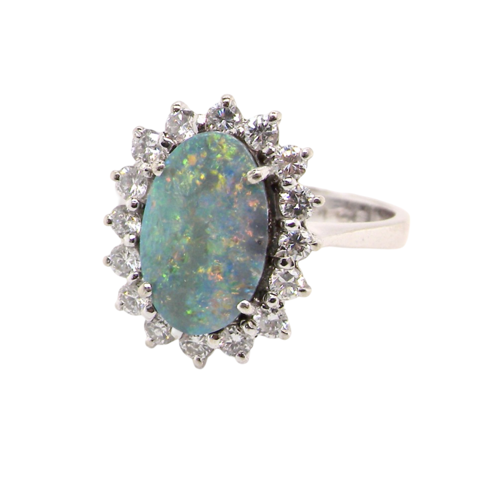 An opal and diamond cluster ring