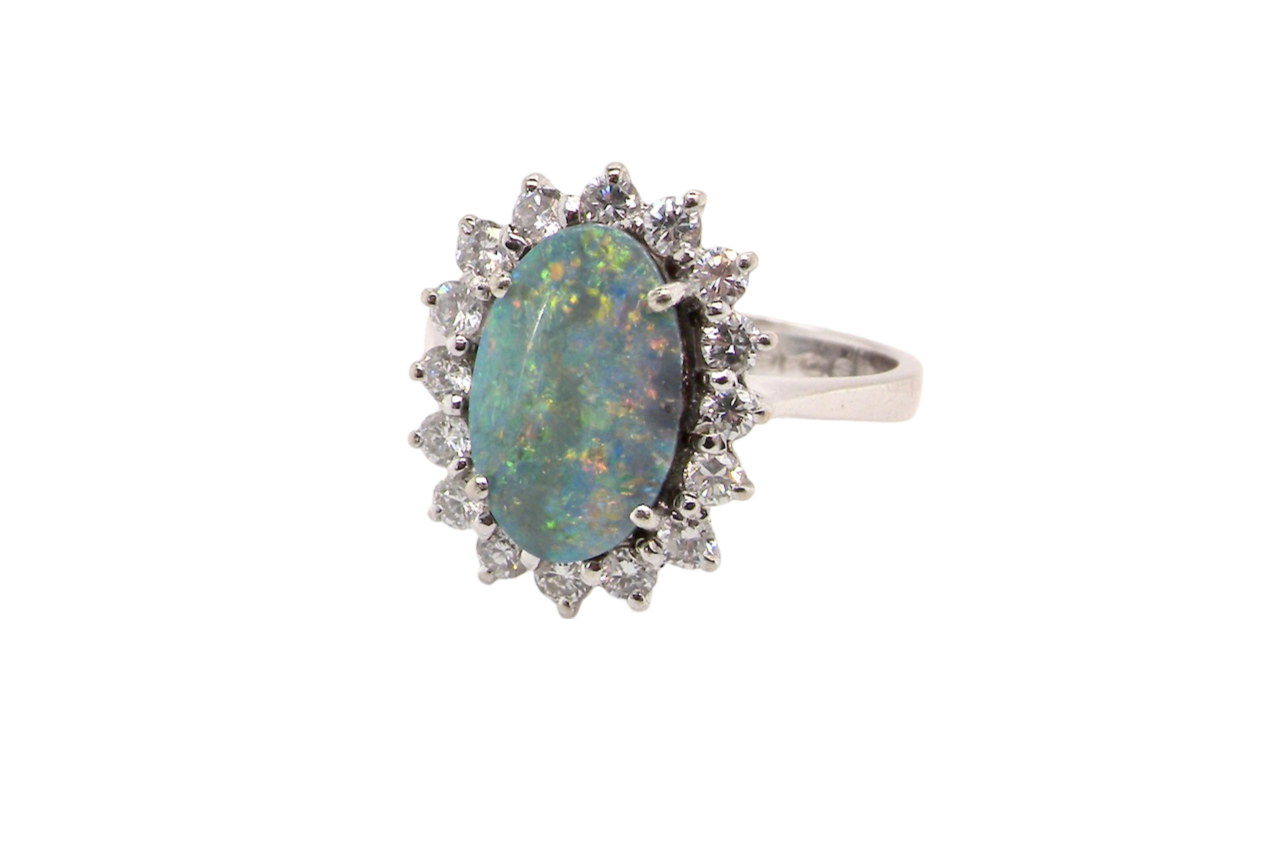 opal and diamond cluster ring