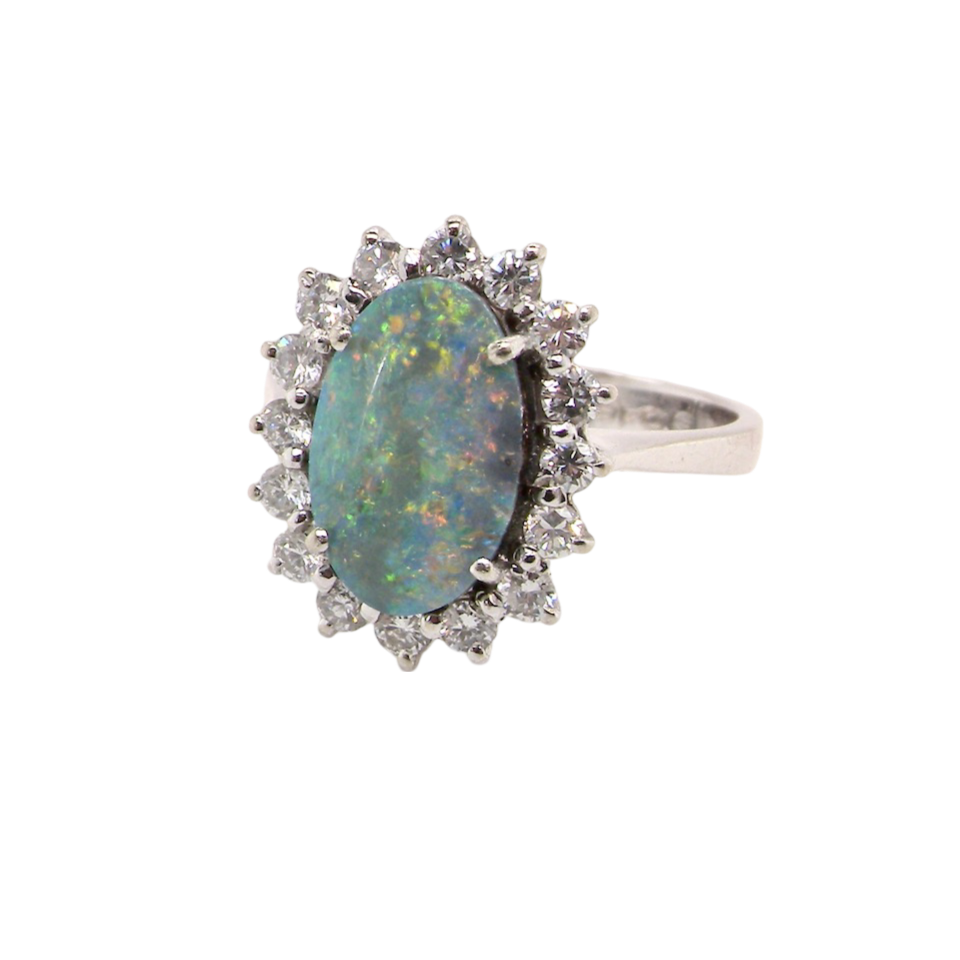 opal and diamond cluster ring