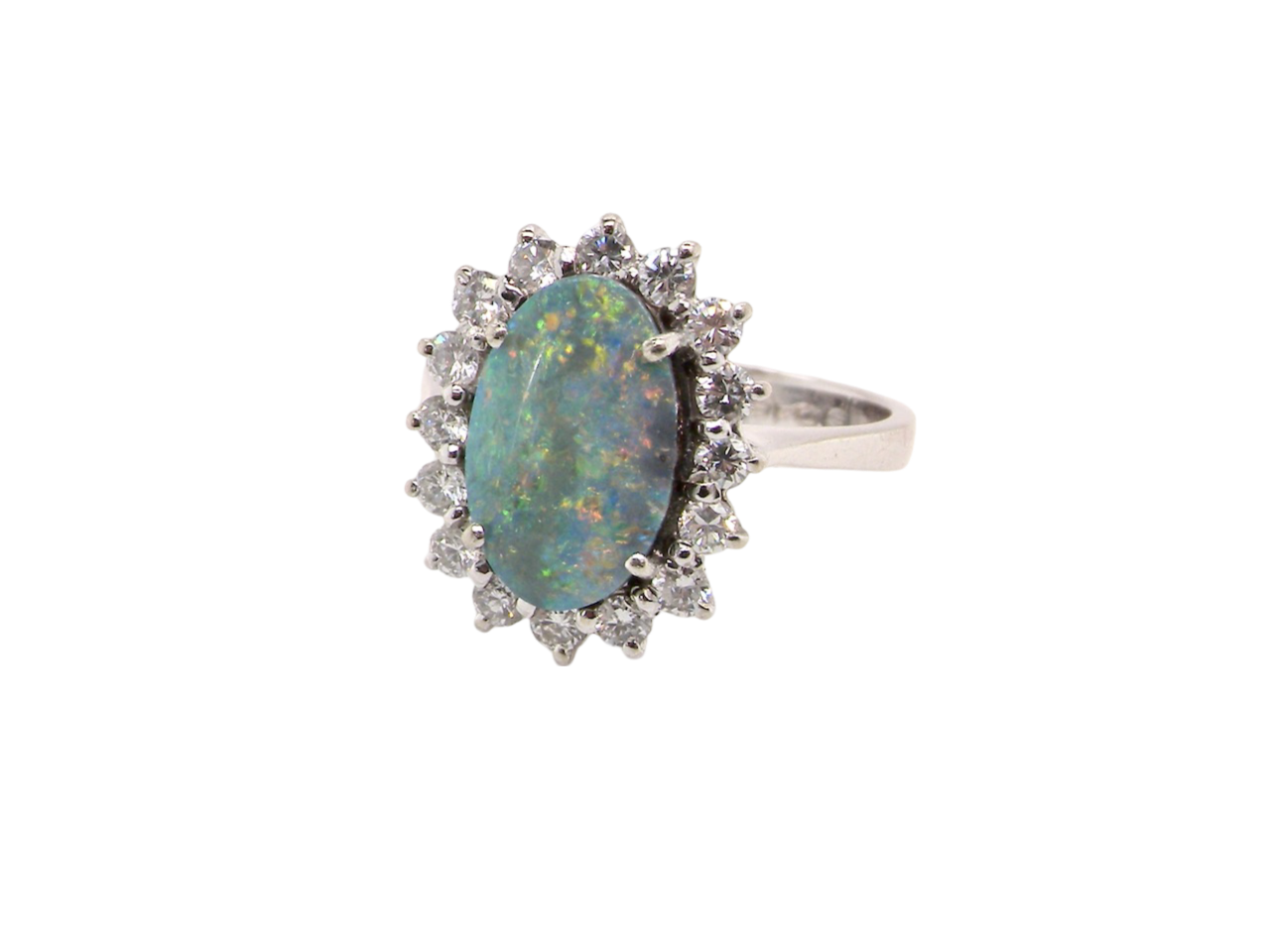 opal and diamond cluster ring