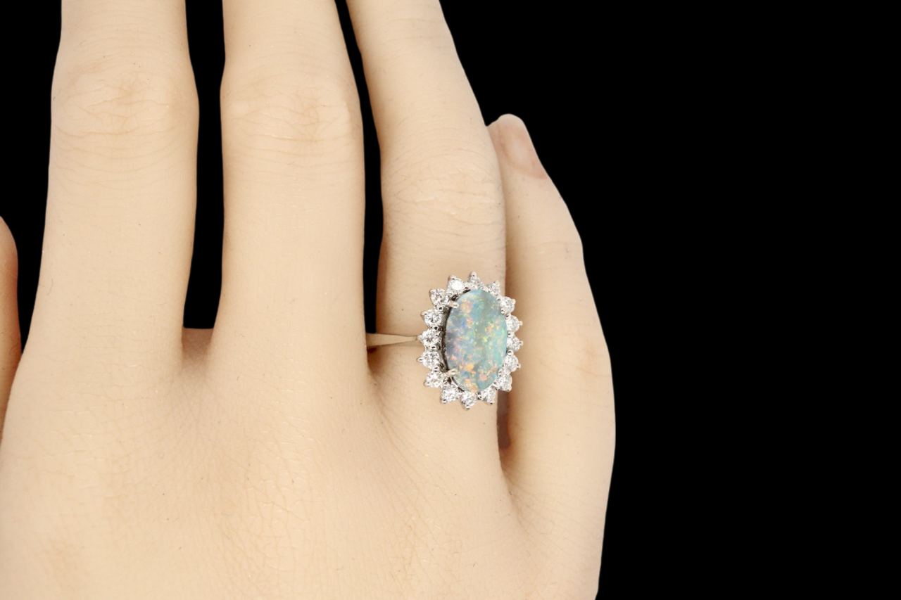 opal and diamond cluster ring