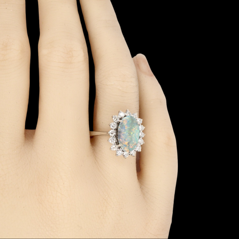 opal and diamond cluster ring