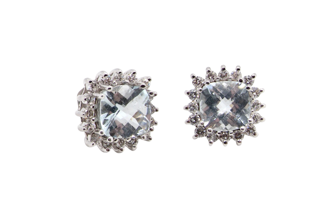 A pair of Aquamarine and Diamond earrings
