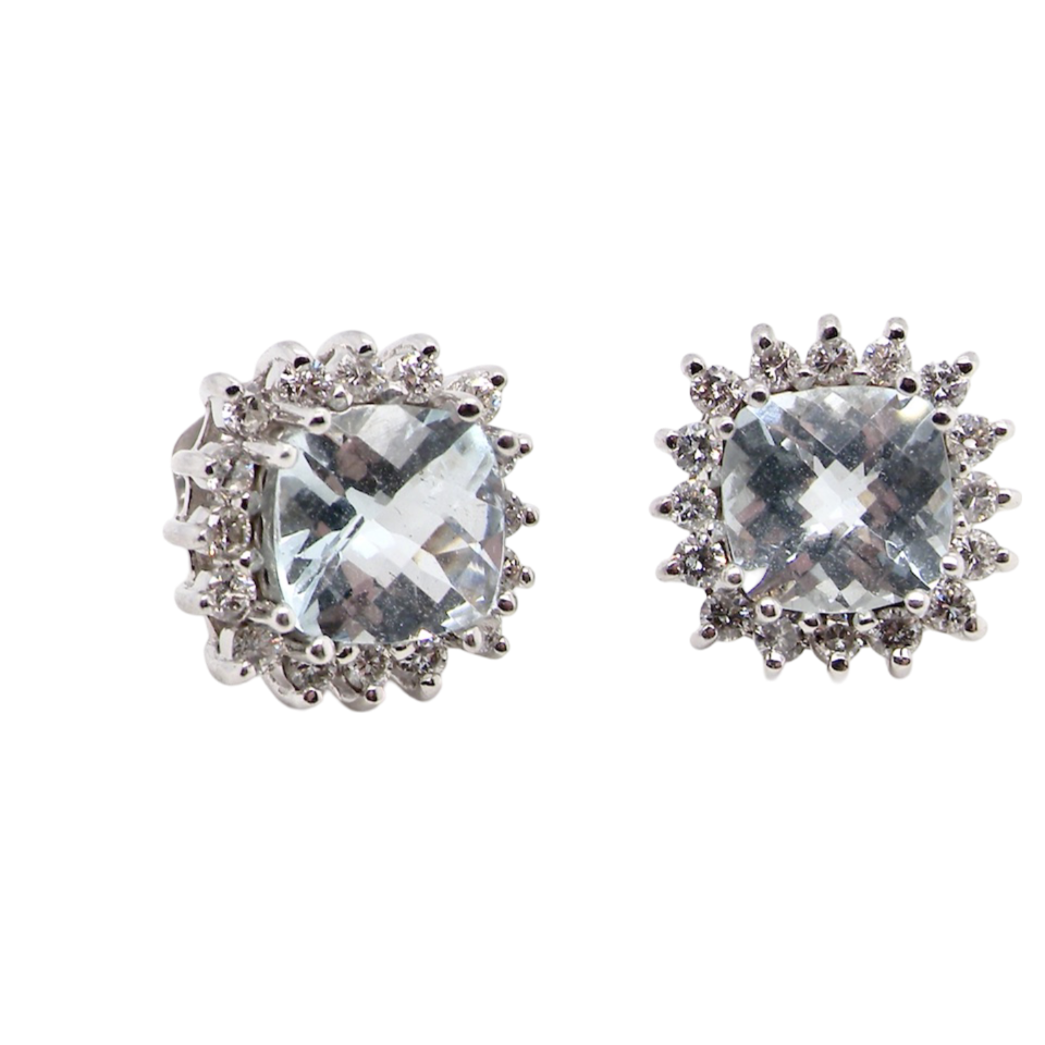 A pair of Aquamarine and Diamond earrings