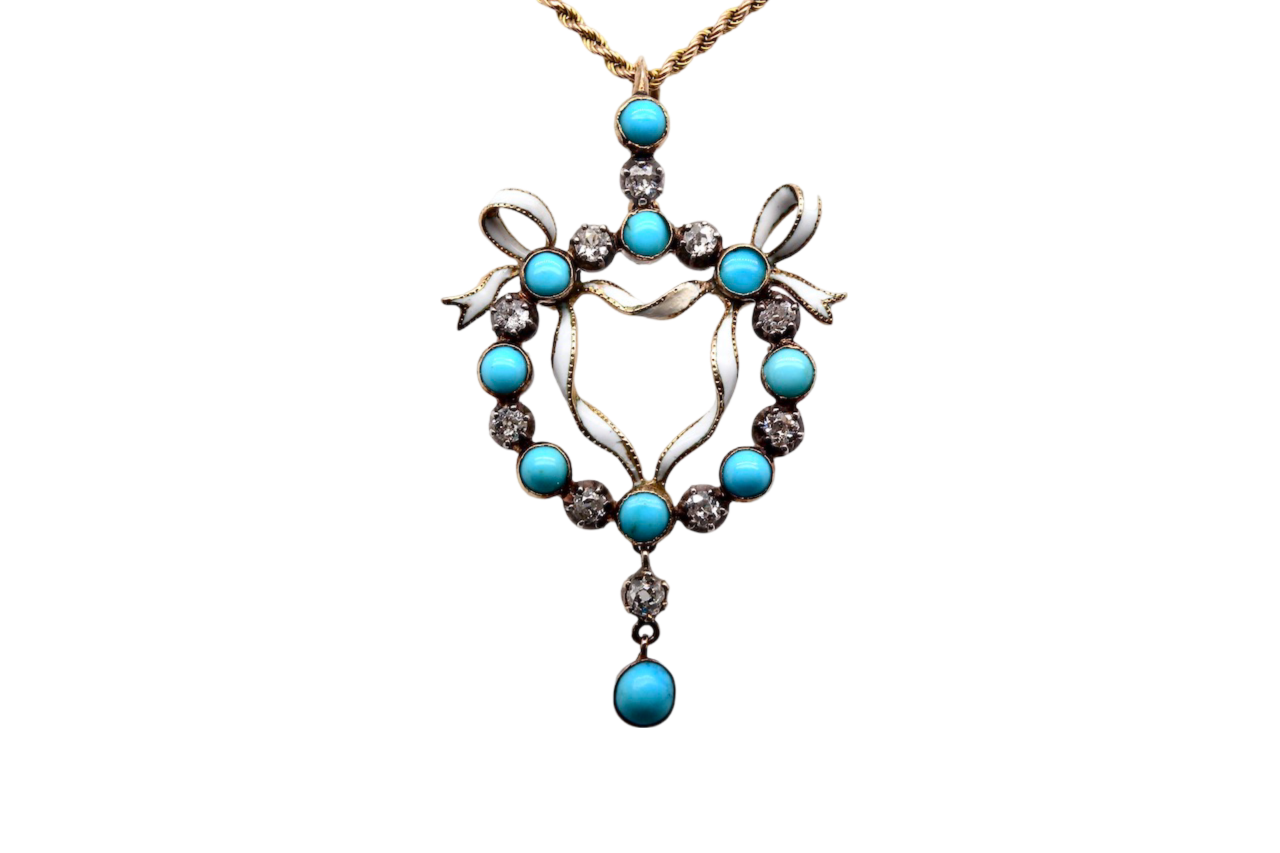 A beautiful Victorian Turquoise and Diamond Pendant