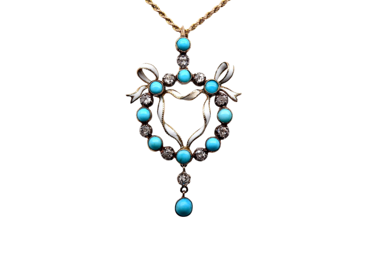 A beautiful Victorian Turquoise and Diamond Pendant