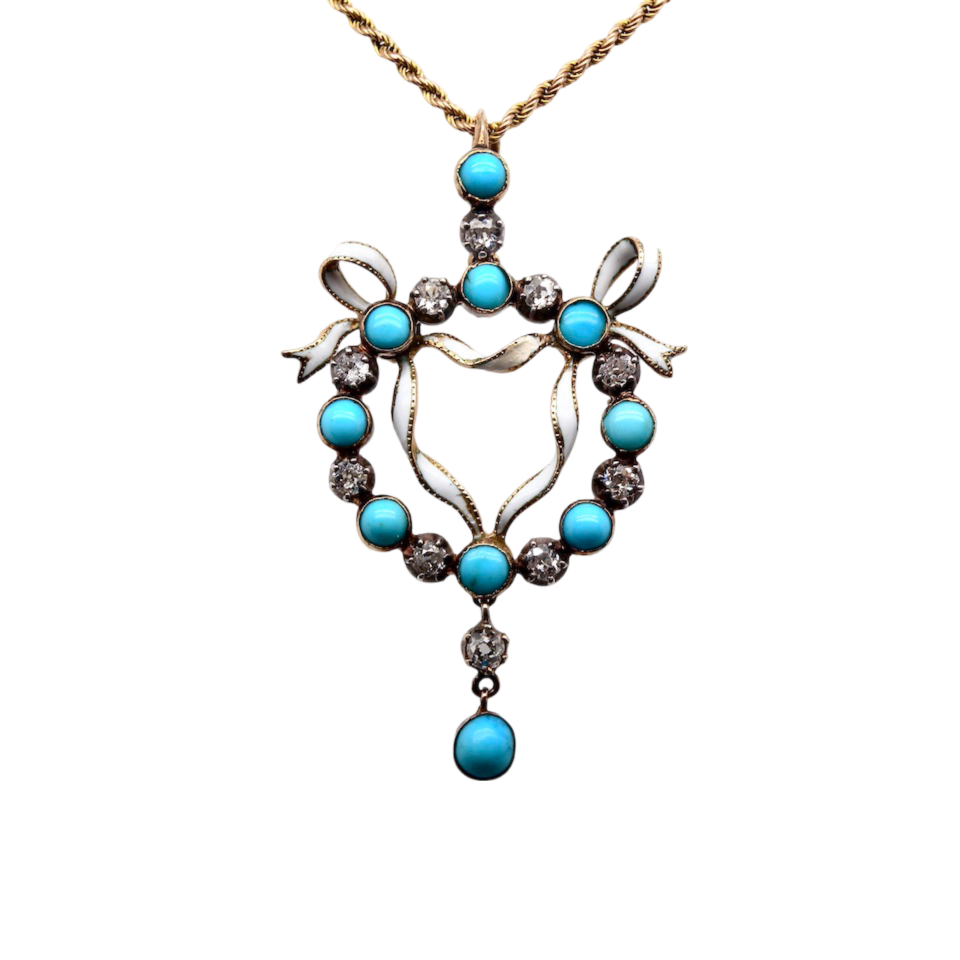 A beautiful Victorian Turquoise and Diamond Pendant