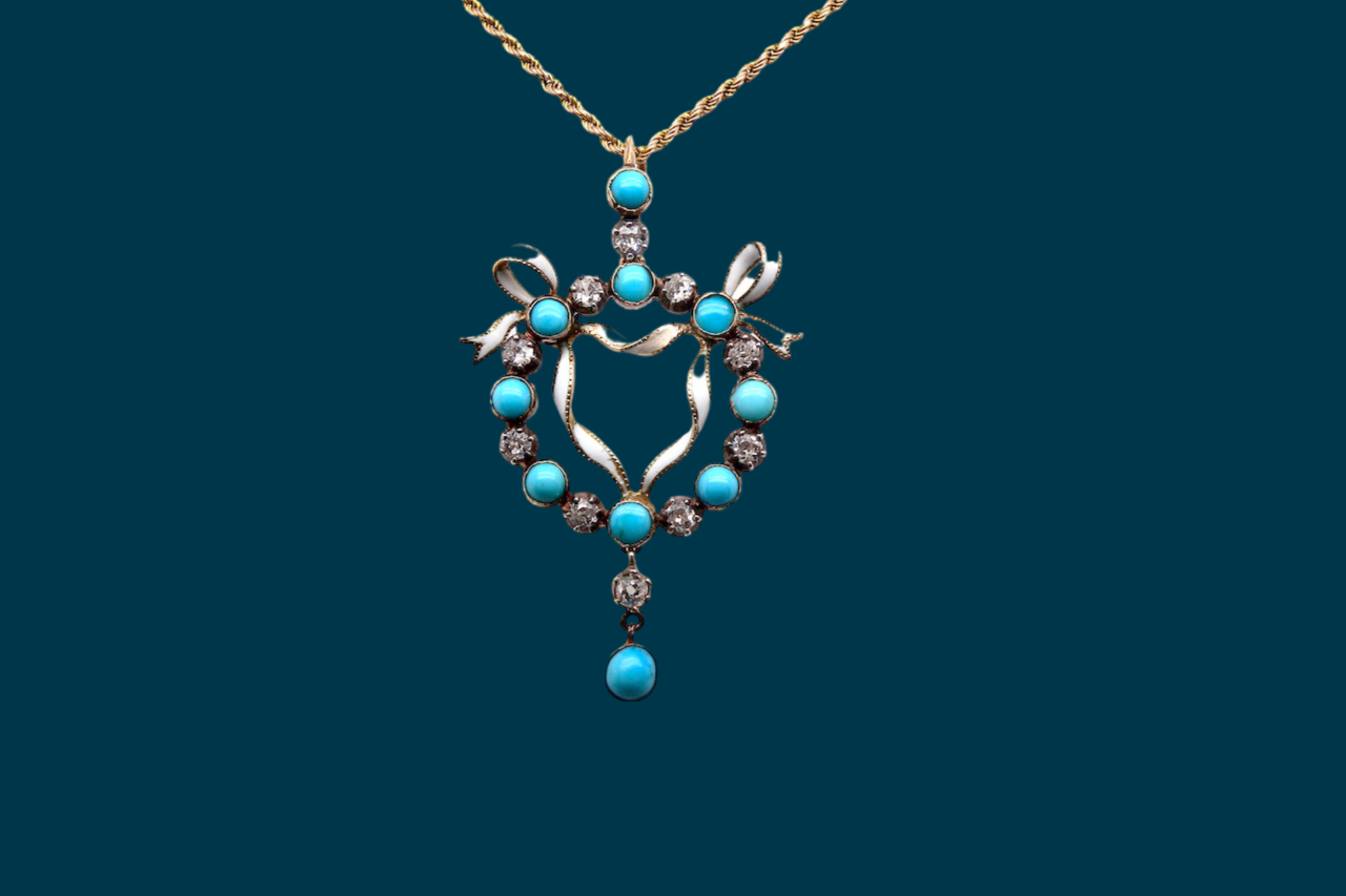 antique Turquoise and Diamond Pendant