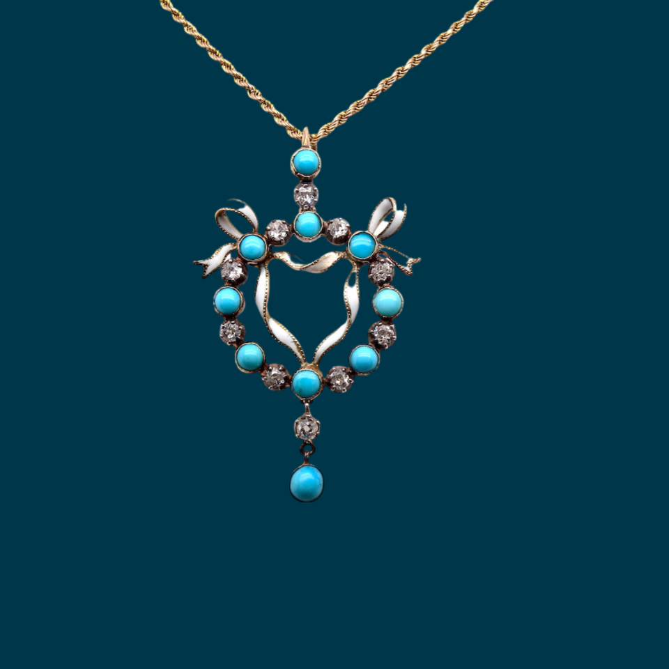 antique Turquoise and Diamond Pendant
