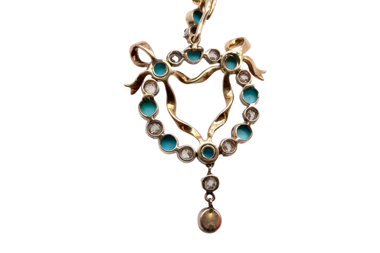 A beautiful Victorian Turquoise and Diamond Pendant rear view