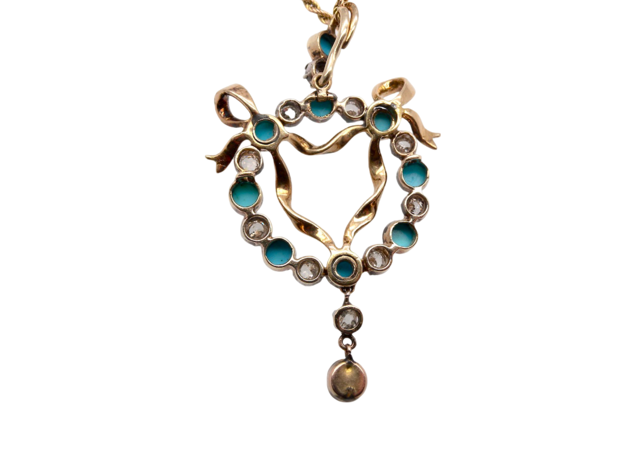 A beautiful Victorian Turquoise and Diamond Pendant rear view
