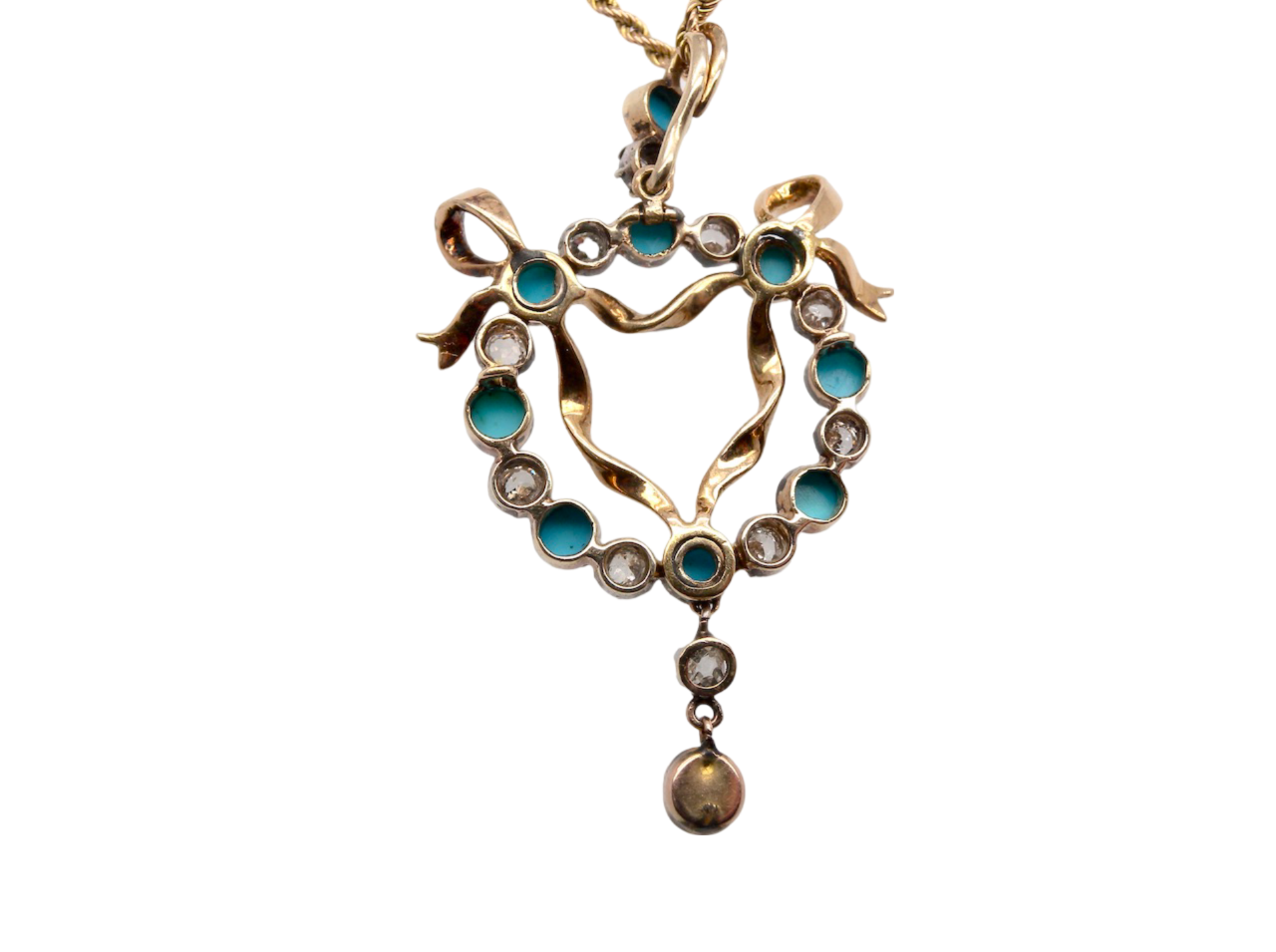 A beautiful Victorian Turquoise and Diamond Pendant rear view