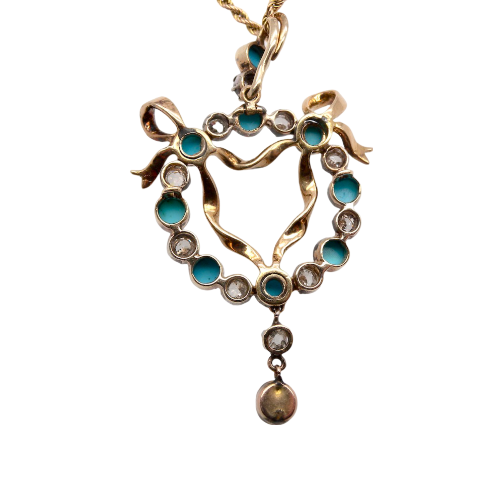 A beautiful Victorian Turquoise and Diamond Pendant rear view