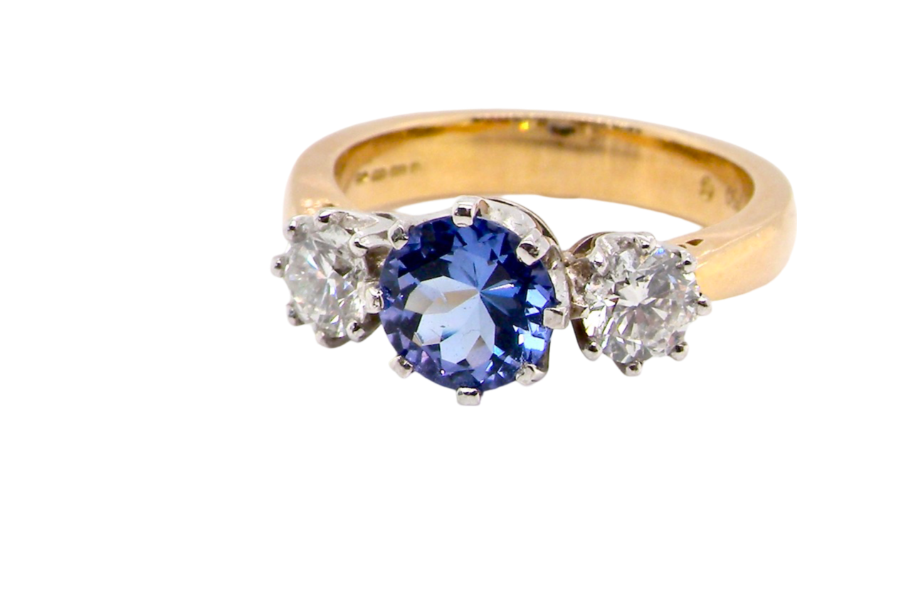 three stone Tanzanite and Diamond Ring