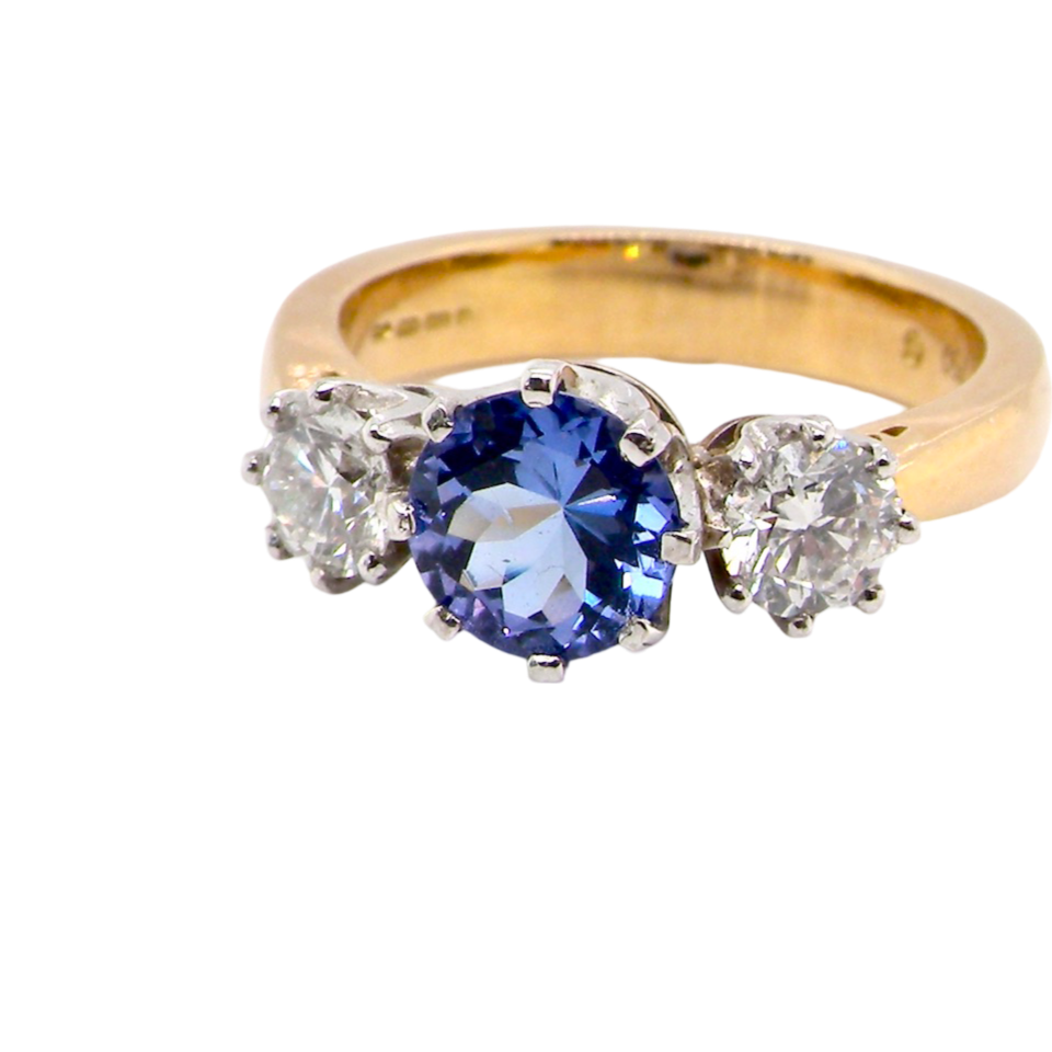 three stone Tanzanite and Diamond Ring