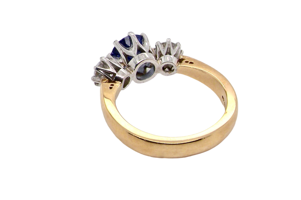 A three stone Tanzanite and Diamond Ring rear view