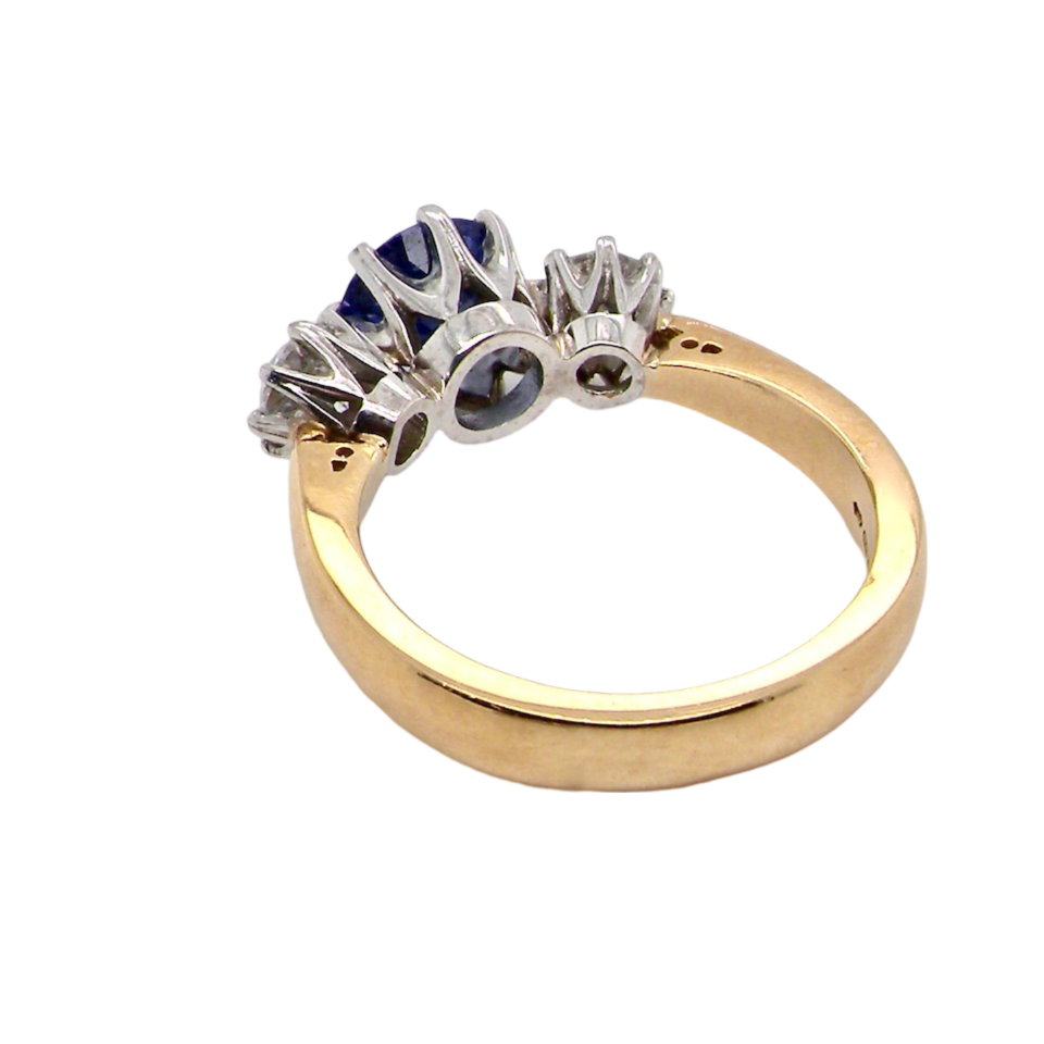 A three stone Tanzanite and Diamond Ring rear view