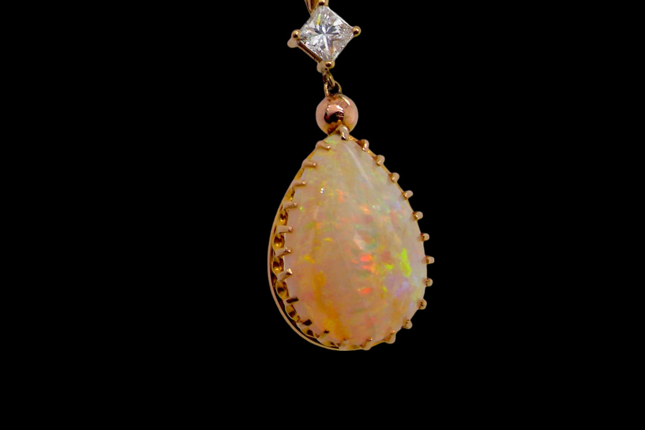 gold Opal and Diamond Pendant