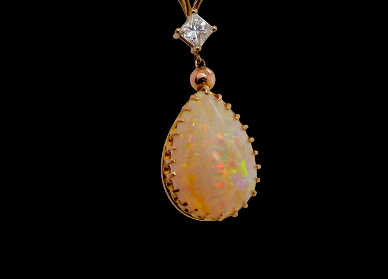 gold Opal and Diamond Pendant